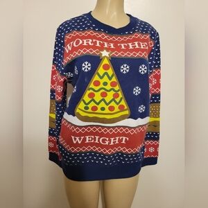 MAD Engine Festive Blue Sweater Christmas Ugly Sweater Hoildays Large